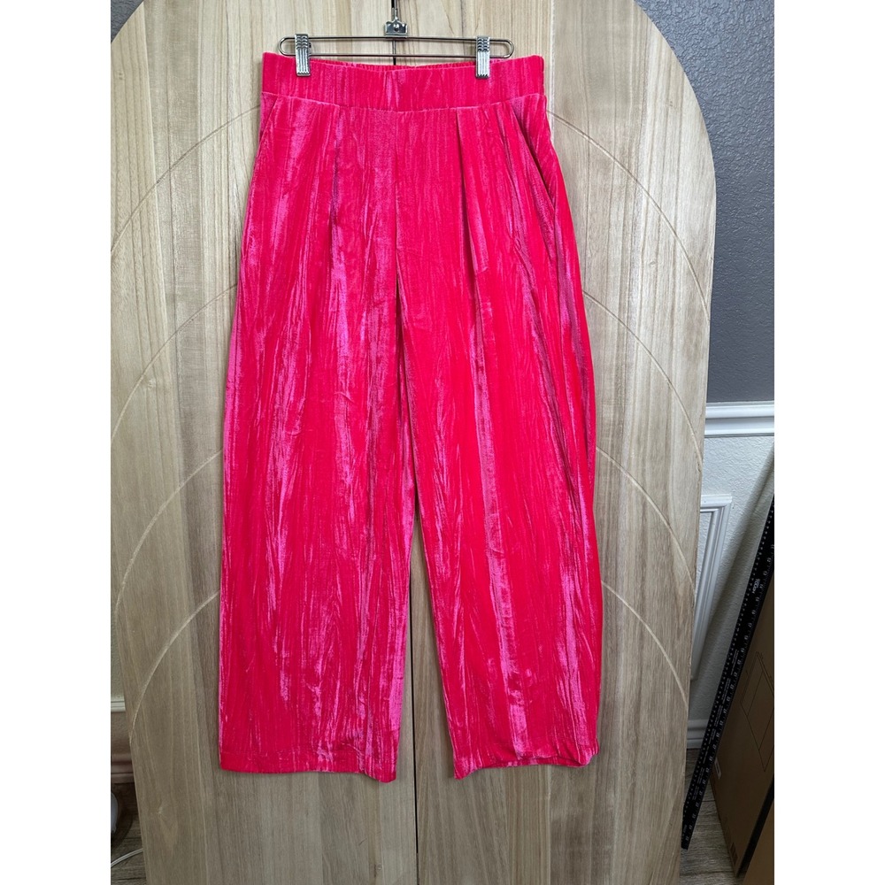 A New Day Hot Pink Velvet Wide Leg Pants High Waisted XS Crushed Velvet Trousers